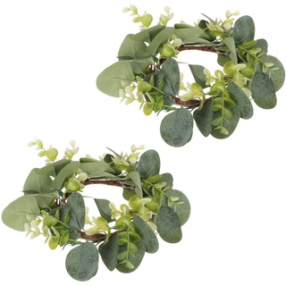 Milisten 2Pcs Kerzenringe Künstliche Eukalyptus Blätter Kränze Kerzenringe Kränze Kleine Boho Kranz Säule Kerzenkerzenhalter für Hochzeit Home Tabletop Dekoration 25 cm