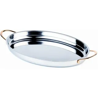 APS 60270 Servierpfanne, 26,5 x 19,5 cm, Höhe 3 cm, Edelstahl poliert, vergoldete Edelstahl-Griffe (Packung mit 6)