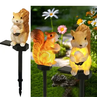 YZYOE Solar-Eichhörnchen Kiefernuss Licht, Garten Dekoration Harz niedliche Tier Bodenlampe, drahtlose Dämmerung zur Morgendämmerung LED-Lichter wasserdicht.