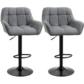Homcom Barhocker 2-Set Tresenhocker Höhenverstellbar Drehbar im Retro-Design Kunstleder , Grau , Kunststoff , 52.5x114x57.5 cm , Esszimmer, Barmöbel, Barhocker
