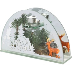 Bild Teelichthalter »Weihnachtsdeko, Kerzenhalter, Deko-Objekt«, (1 St.), aus Spiegelglas, mit Hirsch-Deko in Winterlandschaft, Höhe ca. 15 cm, farblos