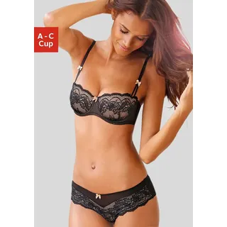 s.Oliver Set: Schalen-BH Set, mit Low Waist Panty, 2 Stk. mit feiner, blumiger Spitze und zarten Zierschleifen, sexy Dessous, schwarz