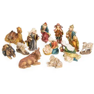 Logbuch-Verlag Weihnachtskrippe mit 12 Krippenfiguren, Krippen Figuren Set 7 cm braun bunt, Weihnachten Deko Tischkrippen, Weihnachtsdekoration 7 cm