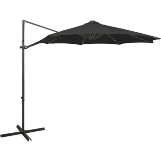 The Living Store Ampelschirm mit Mast und LED Schwarz 300 cm - Schwarz