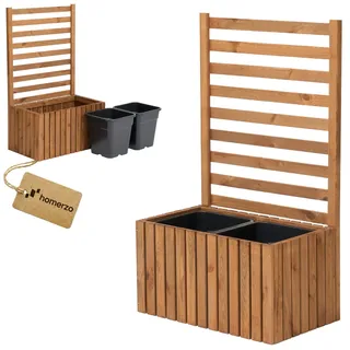 Pflanzkübel mit Rankgitter Spalier mit Pflanzkasten Blumenkasten aus Holz für Garten Balkon Terrasse Hochbeet mit 18L Kunststoff-Pflanzeneinsatz (vertikal-braun, 67x36x35 H115)