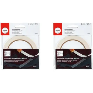 Rayher Hobby 30069000 Doppelklebeband, 3 mm breit, Rolle mit 20 m, hochtransparent, säurefrei, Montageband (Packung mit 2)