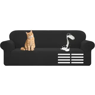 Hengrongshen Couch Überzug L Form, Universal Sofahusse 1/2/3/4 Sitzer mit Wasserdicht & Anti-Falten, Sofa Überzug für Sofa Cover L Shape, U Shape, Universal Sofaüberzug (4 Sitzer, 230-300cm, Schwarz)