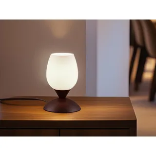 LED Tischleuchte Rost Optik Glas Lampenschirm Weiß dimmbar per Touch Ø12cm H18cm