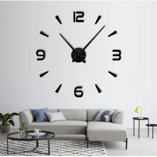 R&M ORIENT® 3D Wanduhr große Moderne Mute DIY – Luxus Dekoration Geschenk – Wandtattoo – Uhren für Büro Wohnzimmer Schlafzimmer Dekoartikel Home Office Quarzuhr (B-Schwarz)