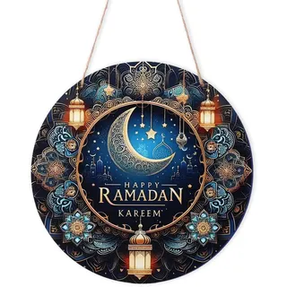 Ramadan Türschild, 20cm Holz Ramadan Türschild zum Aufhängen Eid Mubarak Schild Ramadan Kareem Kranz Ramadan Dekoration für Veranda Bauernhaus Haustür Wand