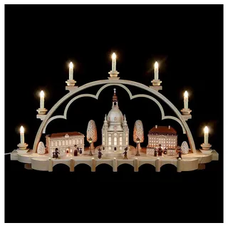 Kleinkunst aus dem Erzgebirge® Schwibbogen Alt Dresden mittelgroß natur elektrisch beleuchtet