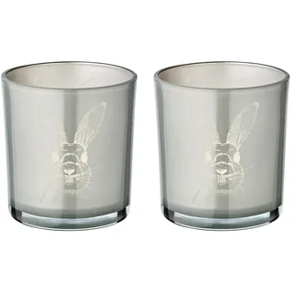EDZARD 2er Set Teelichtglas Windlicht Hase, Höhe 8 cm, Durchmesser 7 cm, Deko für Ostern (2 Stück grau)