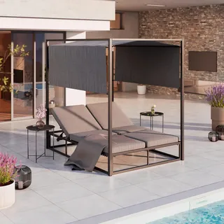 Beldano Sonneninsel , Dunkelgrau , Metall, Textil , Füllung: Schaumstoff , 200x196x148 cm , große Liegefläche, verstellbares Dach , Gartenmöbel, Loungemöbel, Sonneninseln