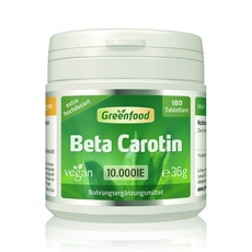 Greenfood - Beta Carotin Kapseln - 10000 iE - Hochdosiert - 180 vegane Kapseln - Vorstufe von Vitamin A - Gut für die Sehkraft, Schleimhäute und Knochen