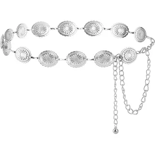NXPUXP Western Metall Concho Gürtel,Western-Cowgirl-Taillenkette,Verstellbarer Kettengürtel für Damen,Kettengürtel Geeignet für Jeanskleider(Silber-2025)