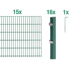 Bild von Doppelstabmattenzaun Set 32-tlg. 15 Matten 1,0 x 30 m grün