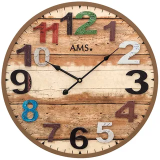 AMS 9539 Wanduhr Quarz analog braun rund antik vintage retro shabby - Beige