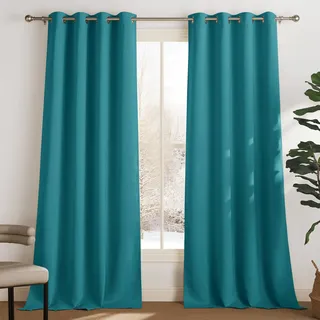 PONY DANCE Blickdichter Vorhang Türkis Ösenschal 2er Set Blackout Curtains for Living Room Verdunklungsvorhänge Ösen Gardinen Verdunkelung Thermovorhänge Kälteschutz, H 245 x B 140 cm