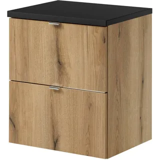 Waschbeckenunterschrank 'Skelbolu' mit Waschtischplatte und 2 Schubladen 50 x 60 x 40 cm Eichenoptik / Schwarz - Hellbraun