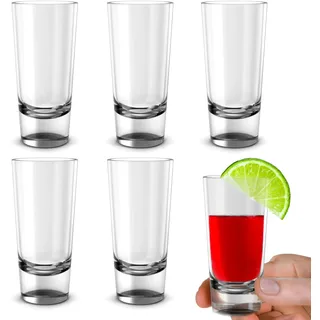 volila Shotgläser - 6 x 9 cl Klare Kleine Schnapsgläser Set mit schwerem Boden - Ideale Tequila Gläser, Vodka Gläser, Pinnchen, Stamperlgläser für Schnaps, Jägermeister, Korn