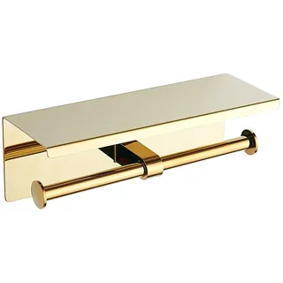 BGL Toilettenpapierhalter - Edelstahl Toilettenpapierrollenhalter mit Ablage Wandmontage für Badezimmer (Gold, Doppelkopf)