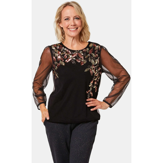 Longpullover GOLDNER "Glanzshirt mit Paillettenstickerei", Damen, Gr. 42, schwarz (schwarz, kupferfarben, gold, gemustert), Obermaterial: 100% Polyester PES., festlich, figurumspielend, weit Gummibündchen, Pullover Longpullover, Aufwendig mit Pailletten bestickt