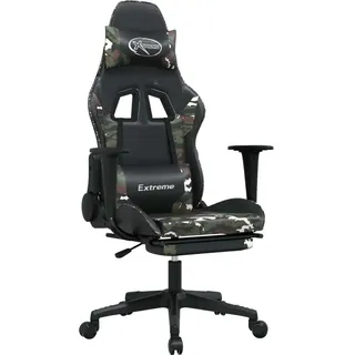 Gamingstuhl mit Massage Fußstütze Schwarz Tarnfarben Kunstleder - Schwarz