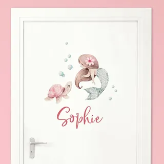 Little Deco Türaufkleber, Wandtattoo Kinderzimmer, Meerjungfrau | Wandsticker, Sticker personalisiert, Babyzimmer Deko, Wunschtext Aufkleber, Tür Namensschilder Kinder, Stickers selbstklebend