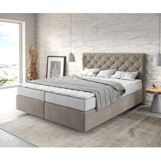 DELIFE Boxspringbett Dream-Great 160x200 cm Mikrofaser Beige mit Matratze und Topper - Beige