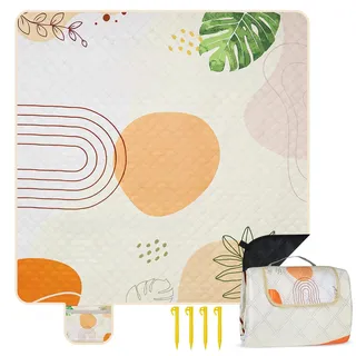 COZCLAM Picknickdecke Wasserdicht, 200x200cm Picnic Blanket, Tragbare Picknickdecke Baumwolle, Stranddecke Sandfrei, Waschmaschinenfest, Isoliert, Ideal für Strand, Picknick, Camping (Gelb)
