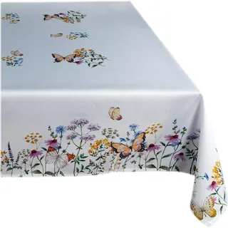 Tischwäsche mit Motiv Frühlingsblumen und Schmetterlinge 110 x 160 cm - Beige