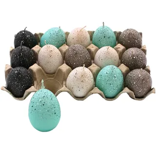 Dekohelden24 Ostereikerze im 15er Set - Eikerzen - Osterkerzen - Kerzen als Osterei, Pastellfarben türkis, Größe H/Ø 6,5 x 4 cm,