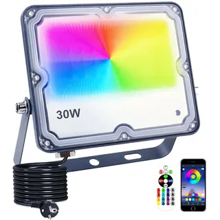 Indmird RGB Strahler 30W RGB LED Strahler Außen mit Bluetooth APP Steuerung IP66 Wasserdich Außenstrahler Smart RGBW Farbwechsel Dimmbar Flutlichtstrahler Stimmungslicht für Garten Party Bühnen