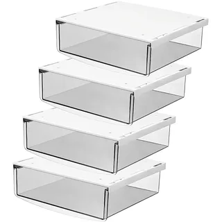 TUKA 4X 3,5L Unterschreibtisch-Schubladen 24x21x8cm, Selbstklebende Schubladen, Versteckte Unterbauschublade Aufbewahrungsbox unter Schreibtisch, Utensilien Stiftebox Transparent 4er Set TKD8605