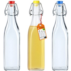 KADAX Universale Flasche mit Bügelverschluss, dichte Bügelflasche, vintage Glasflasche, Trinkflasche, Likörflasche, Saftflasche, Bügelverschlussflasche (500ml, 3 Stück)