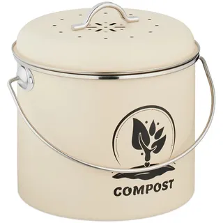 Relaxdays Küchen-Komposteimer , Creme , Metall, Textil, Naturmaterialen , 22x20x19 cm , Haushalt & Reinigung, Reinigung, Mülleimer & Abfallsammler