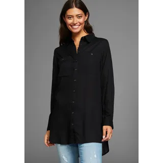 Longbluse BOYSEN'S, Damen, Gr. 42 (M), schwarz, Web, Obermaterial: 100% Viskose, unifarben, figurumspielend hüftbedeckend, 1-Knopf-Manschette, Blusen Longbluse, mit tiefen Seitenschlitzen, Topseller