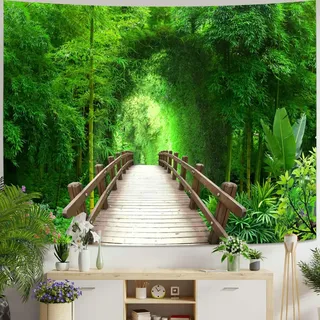 Bishilin Wandteppich Natur Landschaft, Tapestry Wall Hanging Grün Wald 350x256 Wandtuch Wandbehänge für Schlafzimmer Wohnzimmer Kinderzimmer