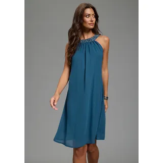 Abendkleid LAURA SCOTT, Damen, Gr. 48, N-Gr, petrol, Georgette, Obermaterial: 100% Polyester. Futter: 100% Polyester, unifarben, lässig geschnitten kniefrei, Rundhals, Kleider Abendkleid, für besondere Anlässe, aus Georgette mit Jerseyfutter, kniefrei, Topseller