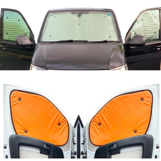 Fensterrollo-Set Kombatibel Mit VW Caddy (2020-Date)(Komplettes Set + Scheunentor) Rückseite in fluoreszierendem Orange, Reversibel und Thermisch