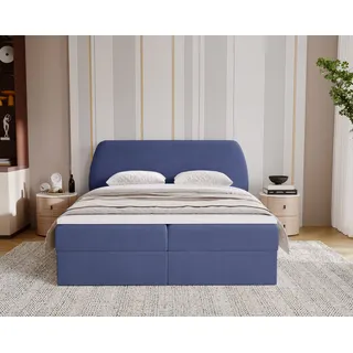 Kaiser Möbel Schlafzimmerbett Bloom mit abgerundetem Kopfteil, Stoff Komodo Marineblau 120x200 cm - Marine