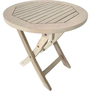 Klapptisch Balkontisch Beistelltisch 48 cm Rund Akazienholz Gartentisch Weiß - Weiß