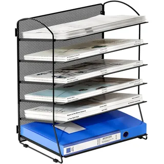 EasyPAG 6 Fächer A4 Metall Büro Schreibtisch Organizer Dokumentenhalter Aktenablage Zeitschriftenhalter Briefablage Papier Magazin Organisator,Schwarz