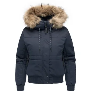 Ragwear Winterjacke "Winterjacke Deluxia YOUMODO" mit Kapuze modische Damen Bomberjacke mit Kunstfell, navy