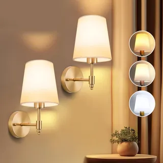 2er Set Wandleuchte Innen Wandlampe Gold, Wandleuchte Schlafzimmer Wohnzimmer Flur, E27 Nachttischlampe Wand Wandbeleuchtung Mit Lampenschirm