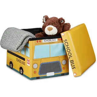 Relaxdays Spielzeugkiste Schulbus 32 x 48 x 32 cm Holzwerkstoff Gelb