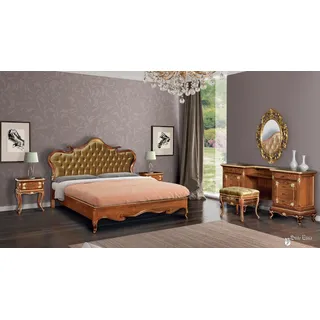 JV Möbel 5-tlg Schlafzimmer-Set mit Doppelbett im klassischen Stil - Braun