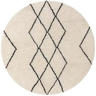 benuta Wollteppich rund Berber Cream ø 150 cm rund , Creme , Textil , Rauten , Rund , 150x150 cm , pflegeleicht , Teppiche und Böden, Teppiche, Schafwollteppiche