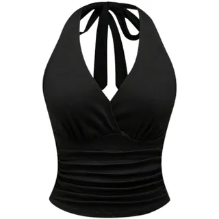 Festival Oberteil Top Neckholder Damen Rückenfrei Y2k Sexy Outfit Für Leoparden Leo Kleid Western Oberteile Rückenfreies Clothes Tops Party Summer Schwarz, M