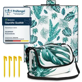 HAUSPROFI Picknickdecke 200x200 cm, wasserdicht & isoliert - Outdoor Decke für Picknick, Strand, Camping, mit Baumwolle gepolstert, inkl. Tragegriff & Heringe, Tragbar, Waschbar & formstabil